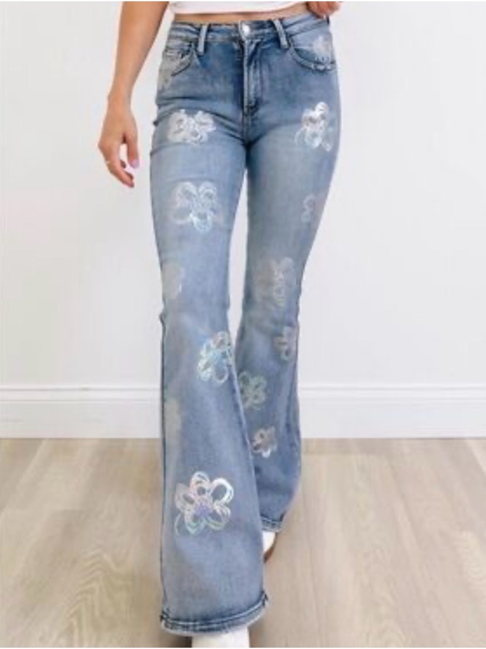 Oli & Hali Flower Jeans Size 28 Inches Boho Stretch Sculpting Denim